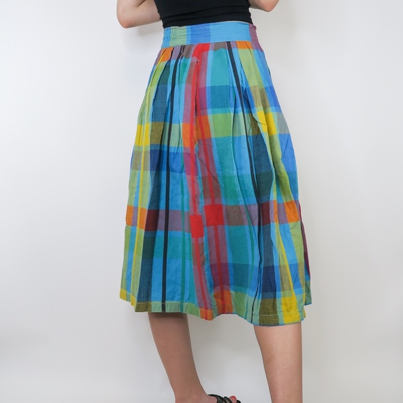 Vintage 80s Razzle Me Plaid Button Front Schoolgirl Skirt - Picture 3 of 4